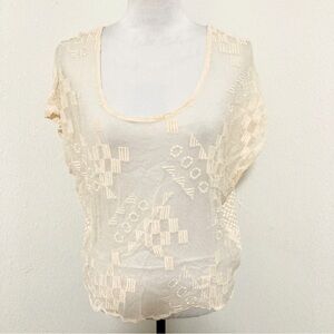 Women’s Size 4 Tt Collection Embroidered Pure Silk Sheer Top Cream Color